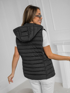 Crni prošiveni ženski prsluk s kapuljačom Bolf 16M9150