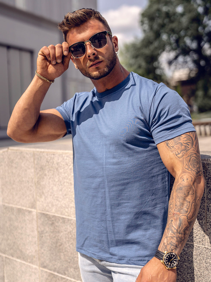 Plava pamučna majica muška bez printa Bolf 192397A