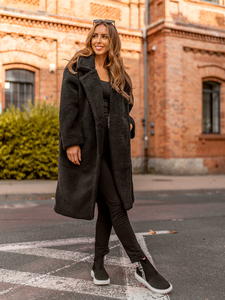 Crni dugi, izolirani ženski zimski kaput Bolf AN105