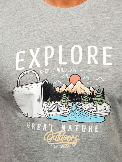 Muška pamučna majica s printom Sivo Bolf MPO3485