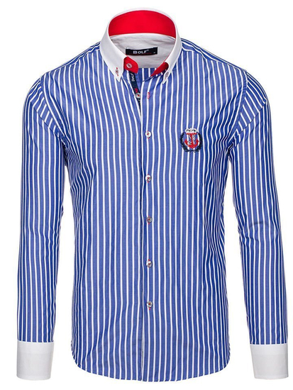 Košulja muška prugasta dugih rukava plava Bolf 1771