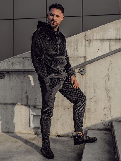 Crna baršunasta muška trenirka s kapuljačom Bolf 3A82-A