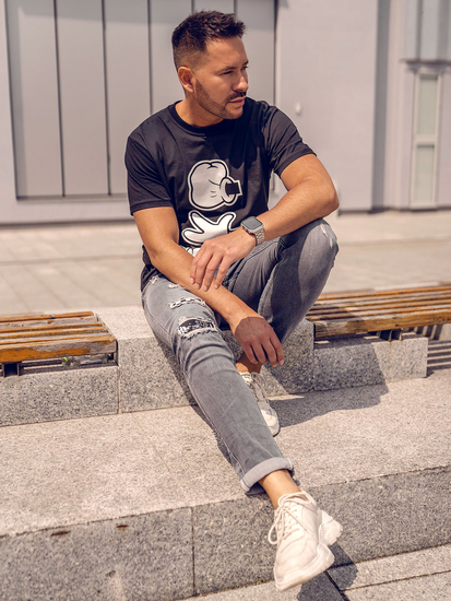 Crna pamučna muška majica s printom Bolf KS1997