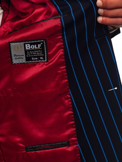 Tamnoplavo-plavi muški casual sako s uzorkom pruga Bolf 1652