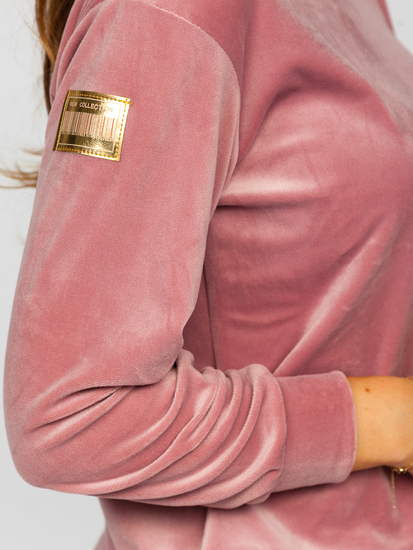 Puderasto ružičasti dvodijelni ženski komplet trenirke od velura Bolf 8129