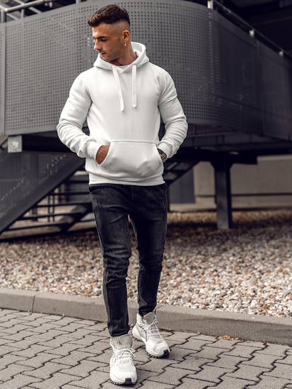 Bijela muška majica s kapuljačom s klokan džepom Bolf 2009A