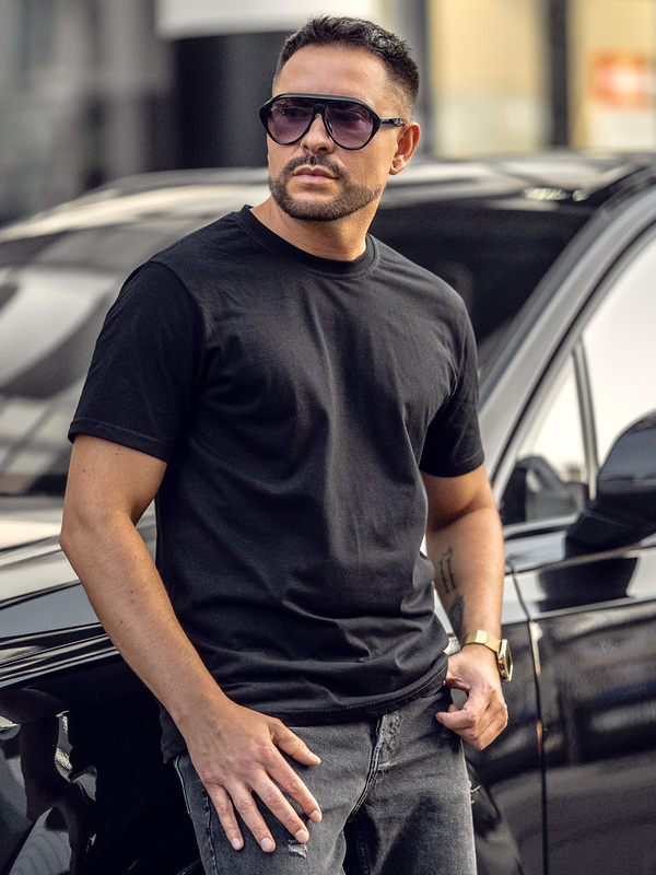 Crna pamučna muška majica bez printa Bolf 14291A