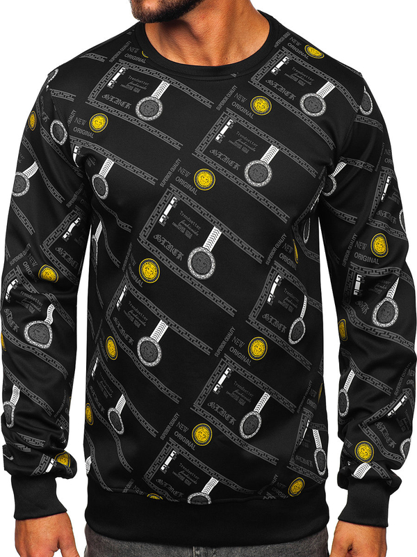 Crna dukserica bez kapuljače s printom Bolf 8B1110