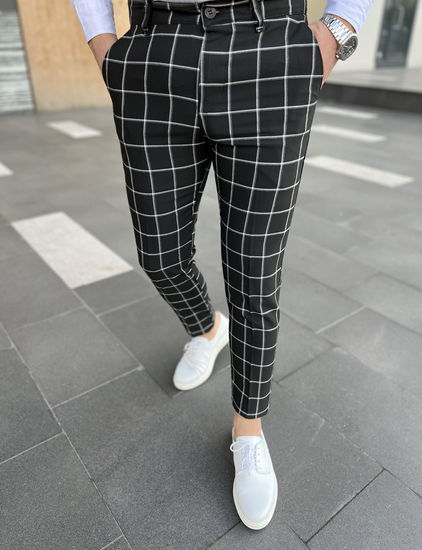 Crne muške karirane chino hlače Bolf 0046