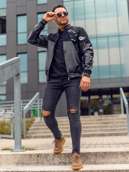 Crna kožna bomber jakna muška Bolf 6671