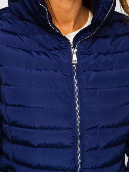 Tamnoplava prošivena ženska zimska jakna bez kapuljače Bolf 23063