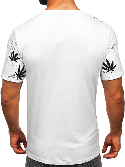 Bijeli pamučni muški t-shirt s printom Bolf 14744