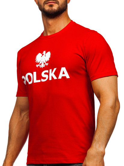 Crveni pamučni muški t-shirt s printom Polska 5065