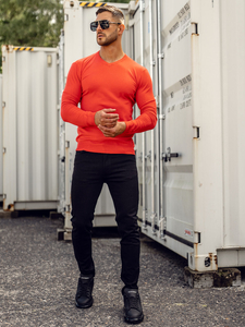 Narančasti muški pulover s V-izrezom Bolf YY03