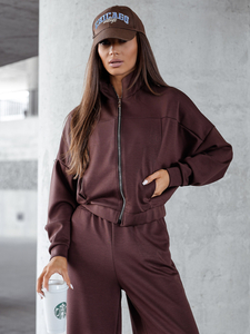 Ženski dvodijelni trenirke komplet na patent čokoladni Bolf 821109