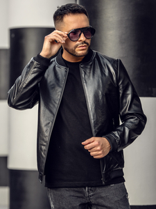 Muška crna kožna bomber jakna Bolf 6803B