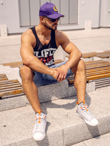 Crna muška tank top bokser majica s printom Bolf 14832A