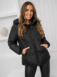 Crna prošivena ženska zimska jakna s kapuljačom Bolf 5M3169
