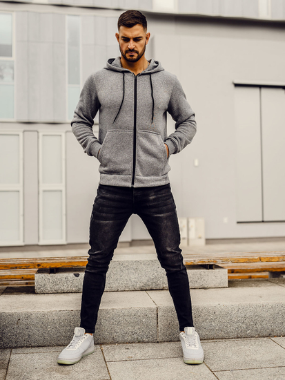 Tamnosiva na zip muška dukserica s kapuljačom Bolf HW2787