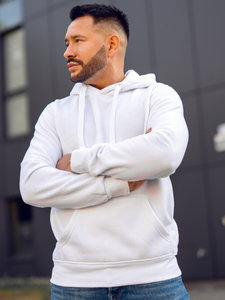 Bijela muška majica s kapuljačom s klokan džepom Bolf 2009A