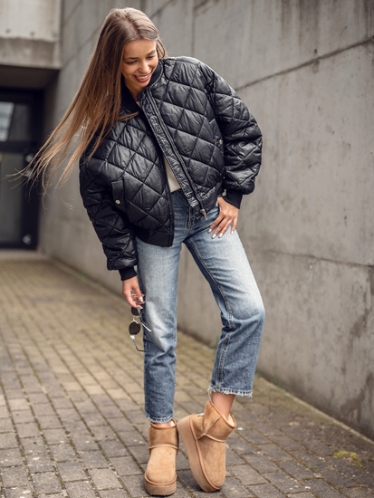 Crna prošivena ženska bomber jakna Bolf J9089