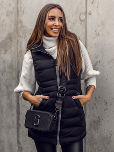 Crni dugi prošiveni prsluk ženski Bolf 7040A