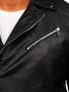 Crna motoristička jakna kožna muška s kapuljačom biker Bolf 11Z8005