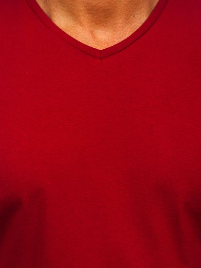 Muška majica s V izrezom bez printa bordo Bolf 192131