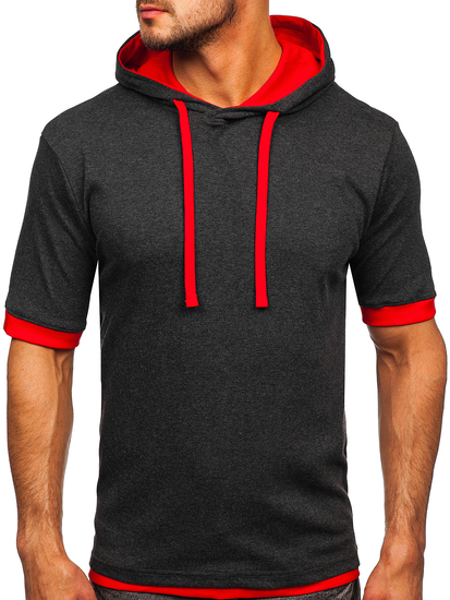 Antracit i crvena muška jednobojna majica s kapuljačom Bolf 08-1