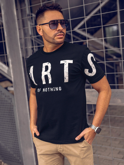 Crna muška majica s printom Bolf 1180