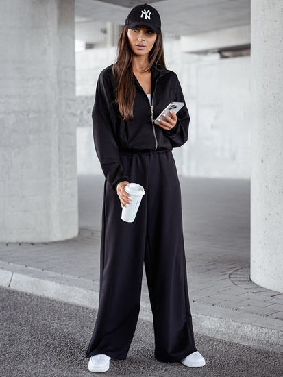 Ženski dvodijelni trenirke komplet na patent crni Bolf 821109