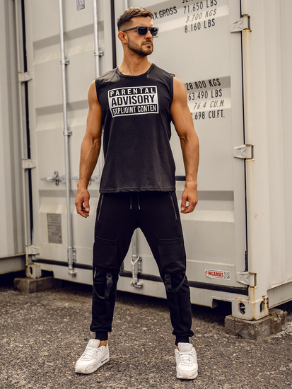 Muška majica bez rukava s printom Crna Bolf 14828A