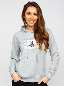 Siva s printom dukserica ženska s kapuljačom Bolf HL9268