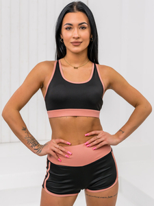 Crno-ružičasti dvodijelni ženski sportski komplet Bolf XL011