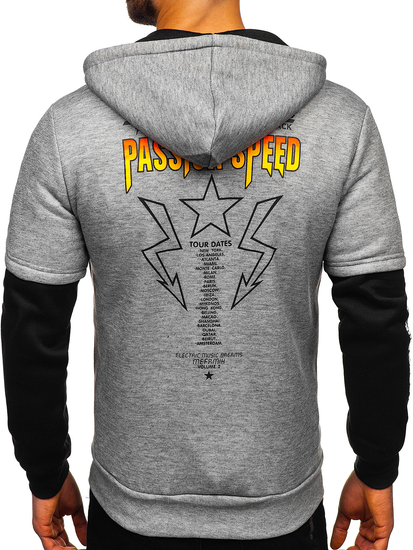 Siva muška majica s kapuljačom kengurica s printom Bolf HY611