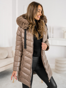 Camel podstavljena zimska jakna za žene s kapuljačom Bolf 5M3139