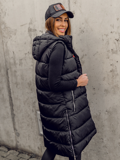 Crni dugi prošiveni prsluk ženski Bolf 81261A