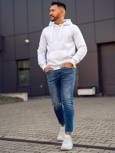 Bijela muška majica s kapuljačom s klokan džepom Bolf 2009A