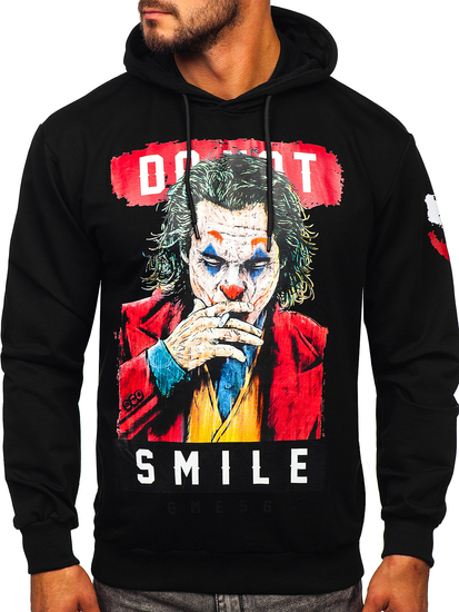 Crna s printom dukserica muška s kapuljačom Bolf 6384