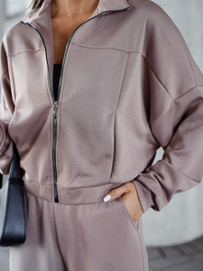 Ženski dvodijelni trenirke komplet na patent cappuccino Bolf 821109