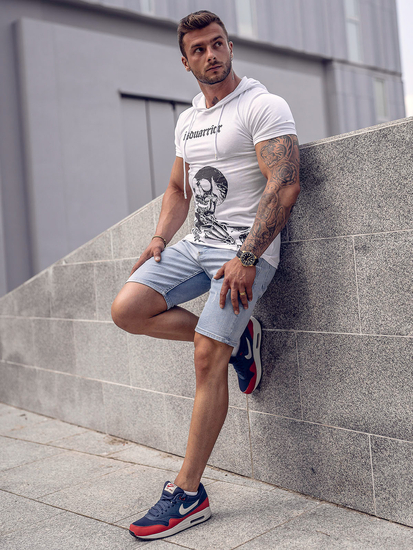 Bijela majica muška s printom i kapuljačom Bolf 8T979