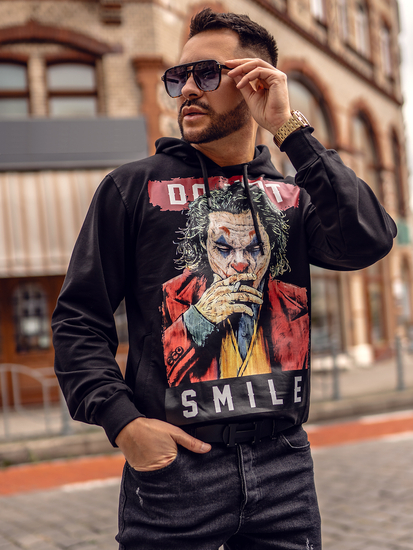 Crna muška majica s kapuljačom s printom Bolf 6384A