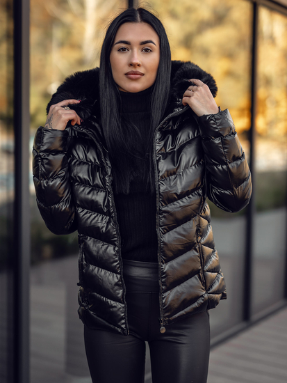 Ženska prošivena zimska jakna s kapuljačom Crna Bolf 5M3138A
