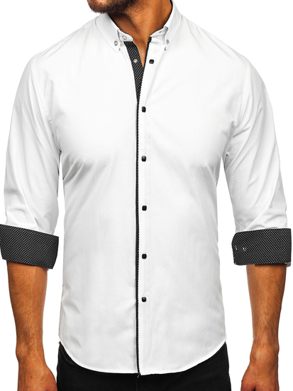 Bijela elegantna muška košulja s dugim rukavima Bolf 17724