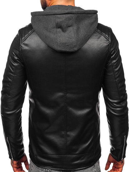 Crna kožna jakna muška s kapuljačom biker Bolf 11Z8012-A