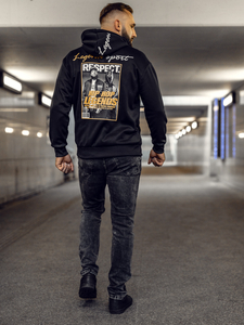 Muška majica s klokanom s printom i kapuljačom Crna Bolf M280