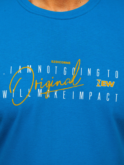 Tirkizni pamučni muški t-shirt s printom Bolf 5032