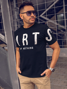 Crna muška majica s printom Bolf 1180