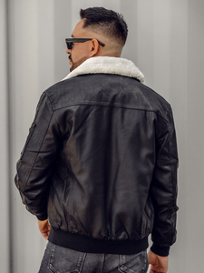 Muška kožna avijatičarska jakna Crna Bolf EX837A