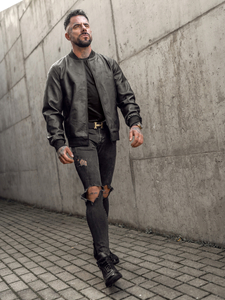 Crna kožna bomber jakna muška Bolf 3A63A